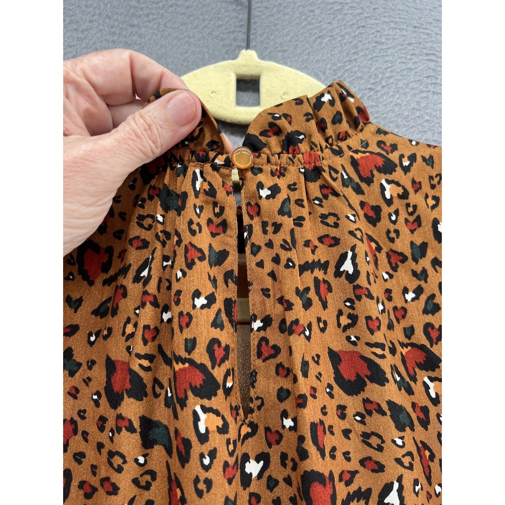 THML Dress Womens XS Animal Print Ruffle Sleeve High Neck Knee Length A-Line - Picture 8 of 13